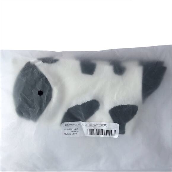 Cow Printed Black & White Knit Crew Socks One Size - Picture 4 of 11